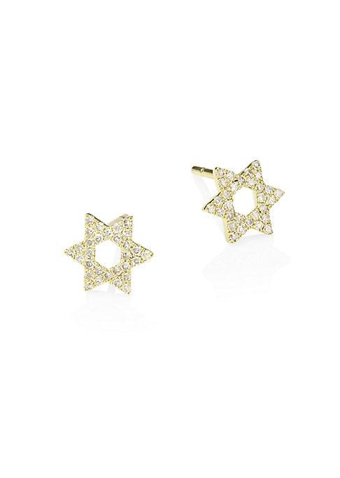 Meira T 14k Yellow Gold & Diamond Star Of David Stud Earrings