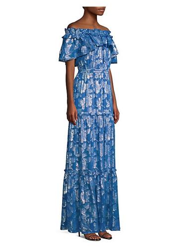 Shoshanna Milani Metallic Floral Off-the-shoulder Silk Maxi Dress