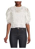 Milly Felicity Floral Lace Puff-sleeve Top