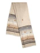 Janavi Bee-embroidered Striped Wool & Silk Scarf