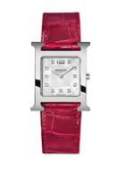 Hermes Heure H Diamond, Stainless Steel & Red Alligator Strap Watch