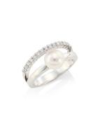 Mikimoto Diamond & Pearl 18k White Gold Ring