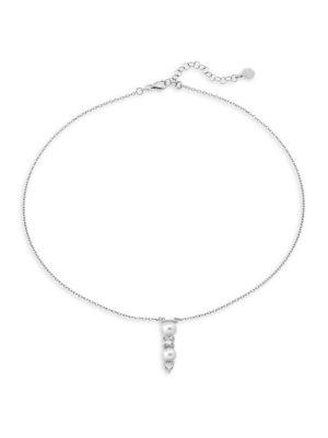 Majorica Round Pearl & Crystal Pendant Sterling Silver Necklace