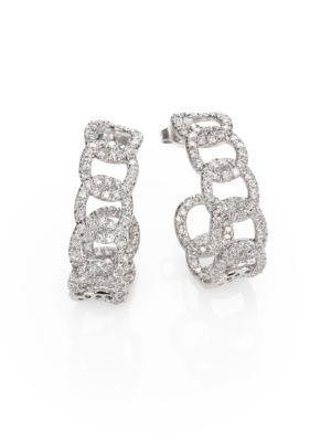 Roberto Coin Diamond & 18k White Gold Link J-hoop Earrings
