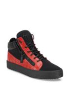 Giuseppe Zanotti Croc-embossed Leather & Neoprene High-top Sneakers