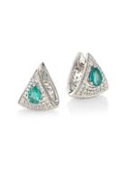 Hueb Spectrum 18k White Gold, Diamond & Emerald Earrings