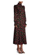 Michael Kors Collection Crushed Ruffle Rose-print A-line Turtleneck Dress