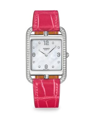 Hermes Watches Cape Cod Diamond, Mother-of-pearl & Alligator Strap Watch