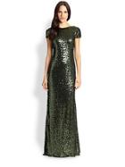 Badgley Mischka Sequined Cowl-back Gown
