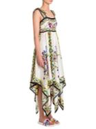 Dolce & Gabbana Floral Tile-print Silk Shoulder-tie Dress
