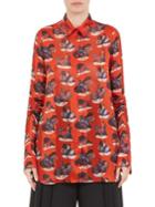 Carven Rooster-print Silk Blouse