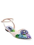 Dolce & Gabbana Crystal-embellished Hydrangea-print Leather Ankle-strap Flats