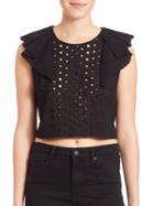 Kendall + Kylie Ruffled Eyelet Cropped Top