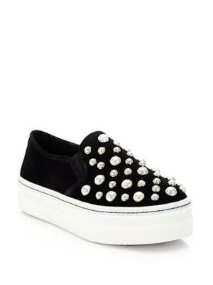 Alice + Olivia Sasha Suede And Faux Pearl Slip-on Sneakers