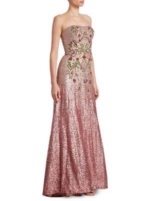 Theia Strapless Ombre Ball Gown