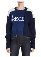 Versace Long-sleeve Colorblock Cable Knit Logo Sweater
