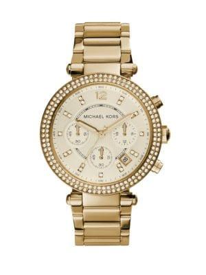Michael Kors Parker Pave Goldtone Stainless Steel Chronograph Bracelet Watch