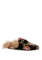 Gucci Princetown Rose Fur-lined Velvet Slippers