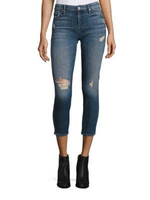 Mother The Looker Distressed Cropped Skinny Jeans