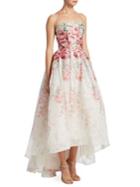 Monique Lhuillier Strapless Floral Midi Ball Gown