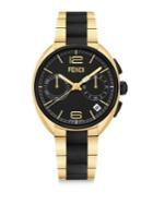 Fendi Momento Fendi Black & Goldtone Stainless Steel Chronograph Bracelet Watch
