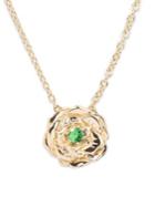 Aurelie Bidermann Green Tsavorite 18k Gold Floral Rose Pendant Necklace