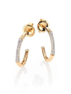 John Hardy Bamboo Extra Small Diamond & 18k Yellow Gold Hoop Earrings/0.4
