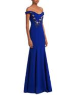 Marchesa Notte Embroidered Beaded Applique Off-the-shoulder Gown