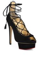 Charlotte Olympia Gladys Suede Lace-up Platform Pumps