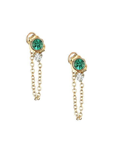 Zoe Chicco 14k Yellow Gold, Diamond & Emerald Stud Earrings