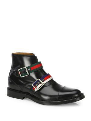 Gucci Beyond Double Buckle Leather Ankle Boots