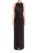 Halston Heritage Draped Belted Satin Gown