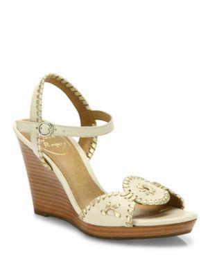 Jack Rogers Clare Whipstitch Leather Ankle-strap Wedge Sandals