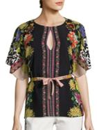Etro Floral Butterfly Convertible Silk Blouse