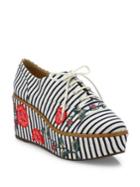 Schutz Mila-grace Striped & Embroidered Leather Trimmed Oxfords