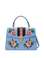 Gucci Sylvie Embroidered Leather Top-handle Bag
