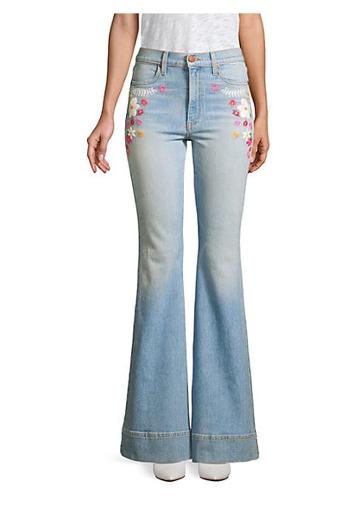 Ao.la By Alice + Olivia Beautiful High-rise Flare Embroidered Floral Jeans