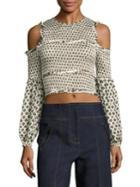 Cinq A Sept Pascal Printed Cold-shoulder Silk Cropped Top
