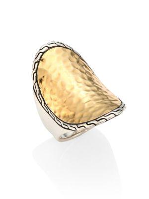 John Hardy Classic Chain Hammered 18k Yellow Gold & Sterling Silver Oval Ring