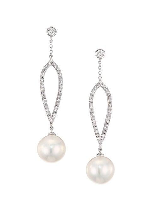 Yoko London 18k White Gold, Pearl & Diamond Teardrop Earrings