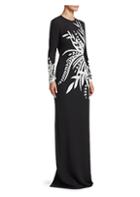 Naeem Khan Embroidered Floral Long-sleeve Gown