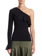 Scripted One-shoulder Ruffled Sweater