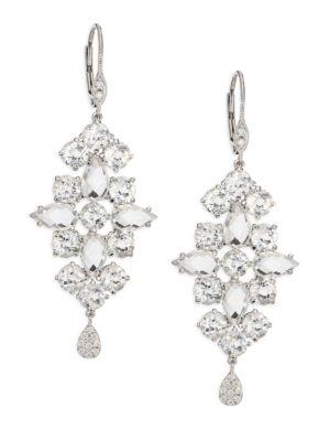 Meira T Diamond, White Topaz & 14k White Gold Drop Earrings