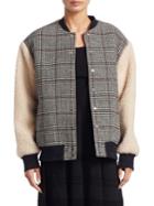 Carven Plaid Wool & Faux Shearling Varisty Jacket