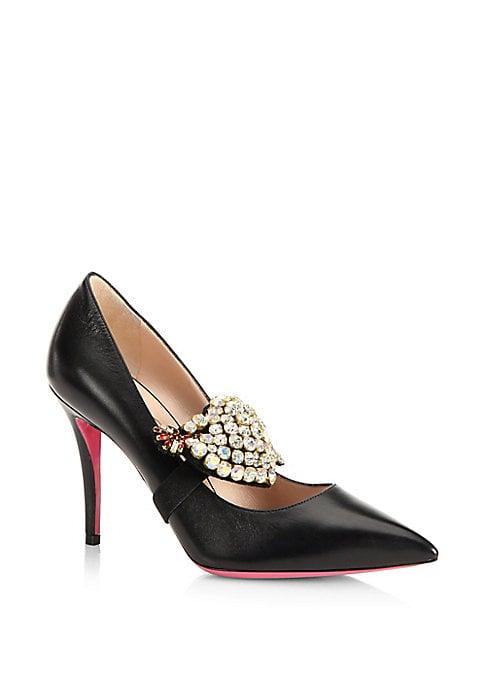 Gucci Leather Pumps With Crystal Heart