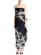 Marchesa Strapless Embroidered Floral Gown