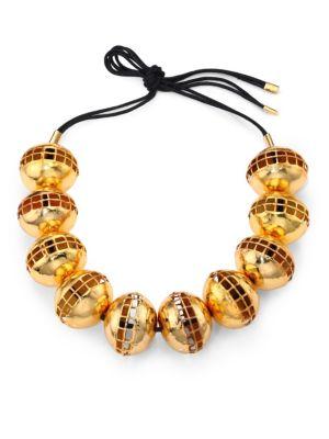 Josie Natori Beaded Brass Cutout Necklace