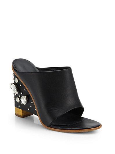 Tibi Britt Jeweled Leather Mules