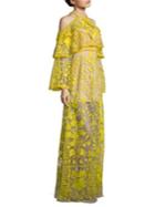 Thurley Marigold Embroidered Cold-shoulder Maxi Dress