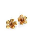 Oscar De La Renta Classic Flower Button Stud Earrings